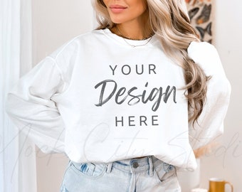 Comfort Colors 1566 White Mockup, Comfort Colors Sweatshirt Mockup, White Crewneck, Oversized Mockup