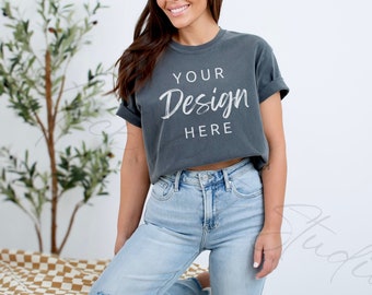 Pepper Comfort Colors C1717 Pepper TShirt Mockup, Pepper Shirt Mockup, Model Mockup for C1717, Stylish Grey Tshirt Mockup