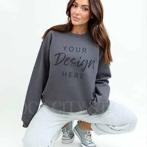 Gildan 18000 Mockup, Charcoal Gildan 18000 Mockup, Gildan Crewneck Mockup, Model Mockup