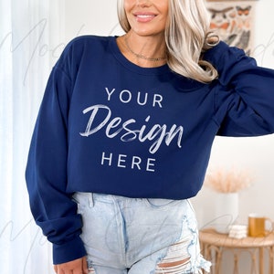 Comfort Colors 1566 True Navy Mockup, Comfort Colors Sweatshirt Mockup, True Navy Blue Crewneck