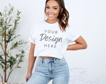 White Comfort Colors C1717 White TShirt Mockup, White Shirt Mockup, Model Mockup for C1717, Stylish Tshirt Mockup