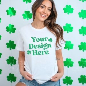 St Patricks Day White Bella Canvas 3001 Mockup, White Tshirt Mockup, Bella Canvas shirt Mockup, Saint Patrick&#39;s Day Mockup
