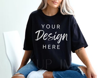 Black Comfort Colors 1717 Tshirt Mockup, Model Mockup, Comfort Colors Tee Mock, Tshirt Mock up, Oversized Mockup