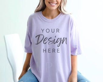 Orchid Comfort Colors 1717 Tシャツ モックアップ、モデル モックアップ、Comfort Colors Tシャツ モック、Tシャツ モックアップ、特大モックアップ