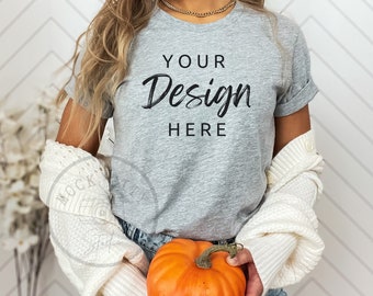 Athletic Heather Bella Canvas 3001 T-Shirt Mockup (PNG)