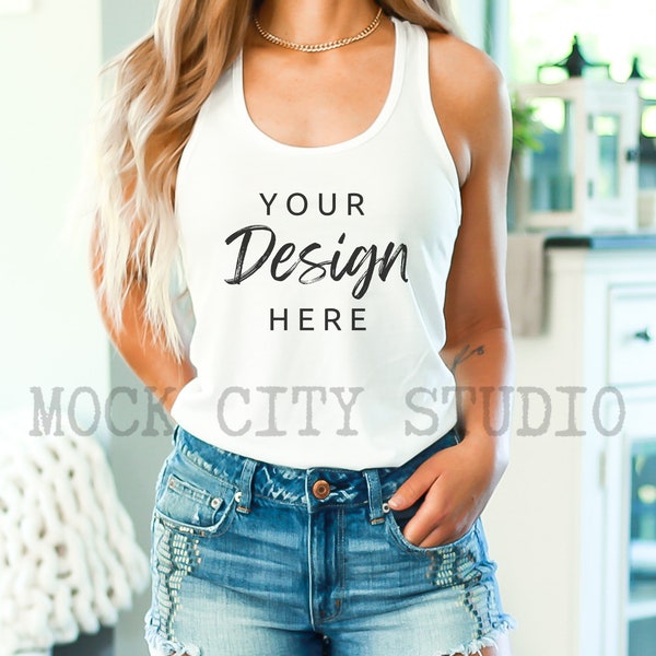 Next Level 1533-mockup | Tankmodel | Next Level Tank Mockup Wit | Model Mock-up | Tanktopmodel | Tanktop bespotten | Zomermodel