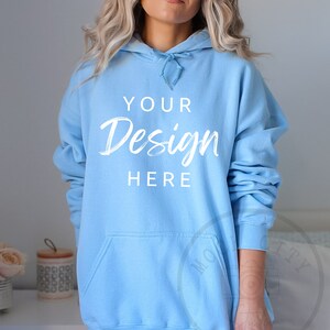 Gildan 18500 Light Blue Hoodie Mockup, Gildan Hoodie Mockup, Blue Hoodie Mockup, Model Mockup, Gildan oversized Hooded mockup, Gildan mock image 1