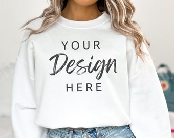 White Gildan 18000 Mockup White Sweatshirt Mockup Sweatshirt Model Mockup Gildan Crewneck Mockups