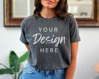 Comfort Colors C1717 Pepper, Pepper Shirt Mockup, Tshirt Mockup, Gray Tee Mockup, C1717 Model Mockup,  Boho Shirt Mock up, Grey Mockup