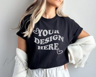 Comfort Colors C1717 Black  TShirt Mockup Black Comfort Color Shirt Mock up minimalist model mockup shirt
