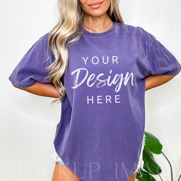Comfort Colors C1717 Grape Shirt Mockup - Oversized Mockup - Grape Shirt - Purple Comfort Color Shirt Mock - Model Mockup