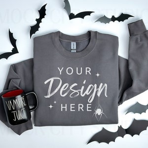 Gildan 18000 Sweatshirt Mockup - Charcoal Gray Mockup - Heavy Blend Sweatshirt - Model Mockup - Fall Mockup - Halloween Mockup - Autumn