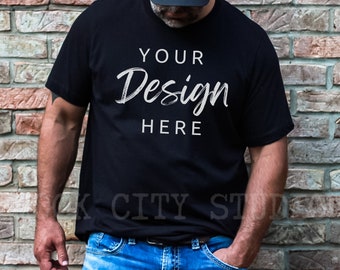 Black Bella Canvas 3001 Mens Shirt Mockup | Fall Mockup (PNG)