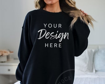 Gildan 18000 Mockup | Gildan Black Sweatshirt Mockup | Sweatshirt Model Mockup | Simple Mockup | Black Gildan Oversized Crewneck Mockups