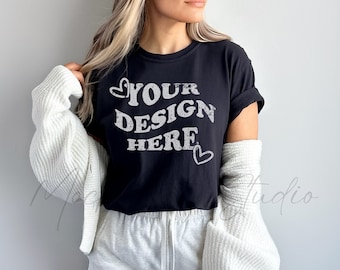 Comfort Colors C1717 Black  TShirt Mockup Black Comfort Color Shirt Mock up minimalist model mockup shirt