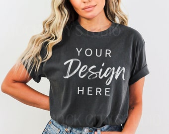 Comfort Colors C1717 Pepper, Pepper Shirt Mockup, Tshirt Mockup, Gray Tee Mockup, C1717 Model Mockup,  Boho Shirt Mock up, Grey Mockup