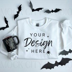 Gildan 18000 Sweatshirt Mockup - White Sweatshirt Mockup - Heavy Blend Sweatshirt - Model Mockup - Fall Mockup - Halloween Mockup - Autumn