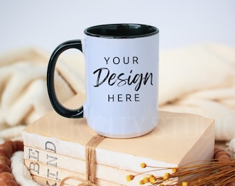 Mug Mockup, Black Handle Mug Mockup, Ceramic Mug Mockup, 15 oz Coffee Mug Mock