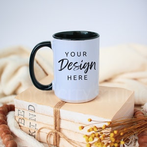 Mug Mockup, Black Handle Mug Mockup, Ceramic Mug Mockup, 15 oz Coffee Mug Mock image 1