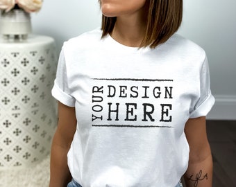 Bella Canvas 3001 White T-Shirt Mockup | Trendy Styled Mockup (Digital)