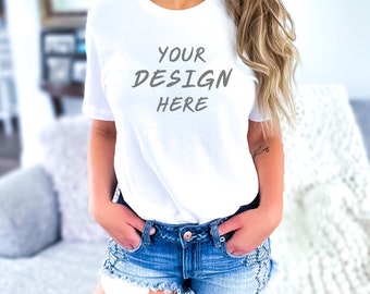Bella Canvas 3001 White T-Shirt Mockup - Model Mockup