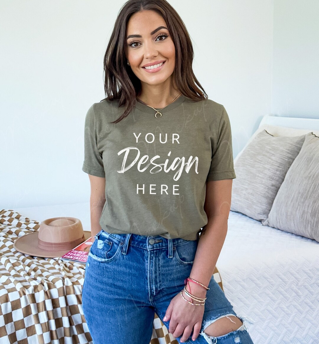 Bella Canvas 3001 Heather Olive Mockup, Tshirt Mockup, Bella Shirt ...