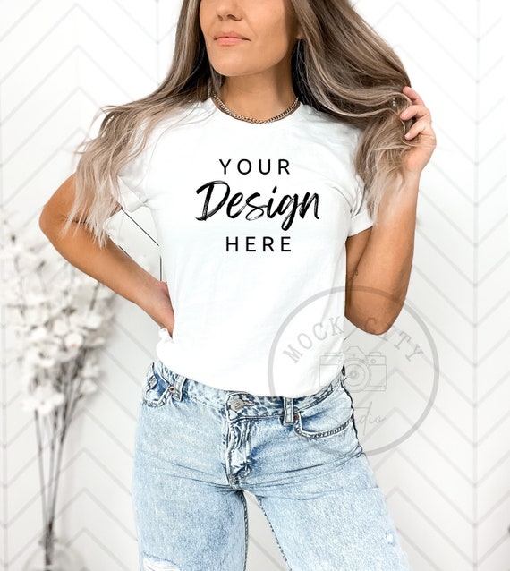 White Bella Canvas 3001 Mockup, Women's T-Shirt Mock (PNG)
