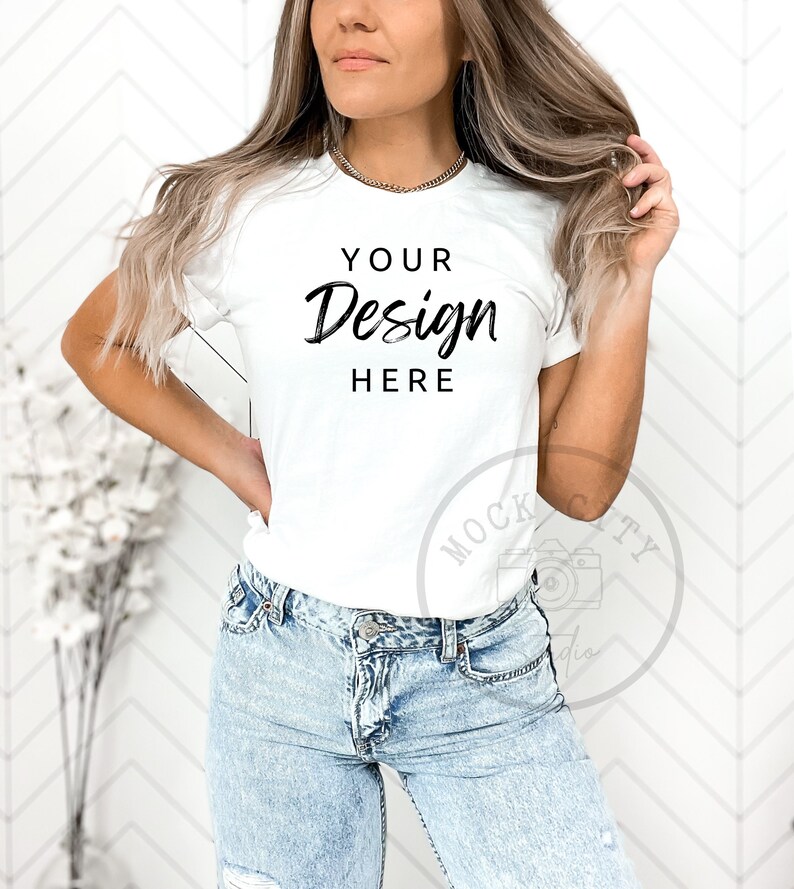 White Bella Canvas 3001 Mockup, Women's T-Shirt Mock (PNG) image 1