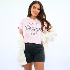 Blossom Comfort Colors 1717 T-Shirt Mockup, Comfort Colors Tshirt Mockup, Model Mockup, Unisex Tee Mock, Blossom Pink Trendy Mocks