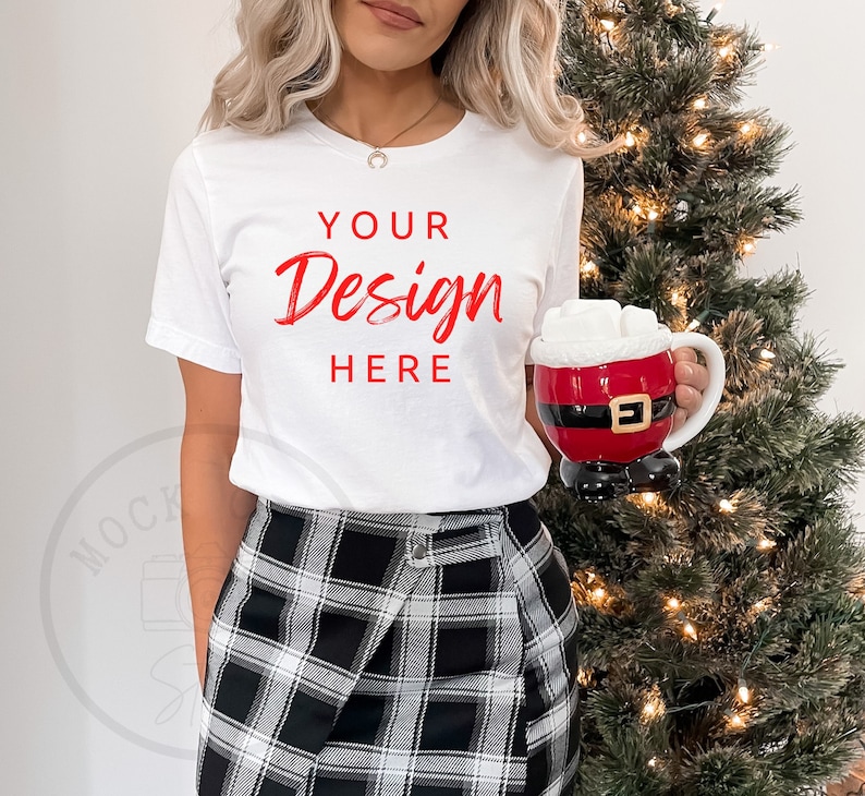 Bella Canvas 3001 Tshirt Mock up - White Tee Shirt Mockup - Bella Canvas Shirt mock - Christmas Mockup - T Shirt Mockup - Holiday Mock up image 1