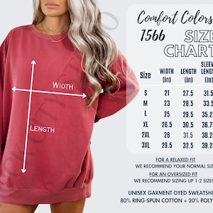 Comfort Colors 1566 Unisex Size Chart, Crewneck Size Chart, CC1566 Chart Mockup, Sizing Guide