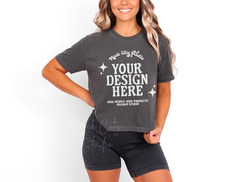 Comfort Colors 3023CL Pepper T-Shirt Mockup, Womens Boxy Tee Mock, Pepper Crop Top Mockup, Real Model Mockup, Summer T Shirt Mock up image 1