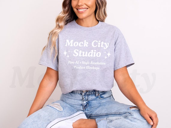 Gildan 5000 Sport Grey Tshirt Mockup, Model Mockup, Gildan 5000 Shirt Mock, Simple Minimalist Mockup