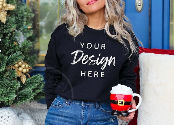 Gildan 18000 Sweatshirt Mockup - Black Sweatshirt Mock Up - Heavy Blend Sweatshirt - Model Mockup - Holiday Mockup - Christmas Mockup