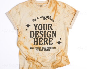 Comfort Colors 1745 Citrine Color Blast Flat Lay Mockup, Front View Minimalist Mockup, CC1745 Citrine Yellow Mockup
