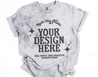 Comfort Colors 1745 Smoke Color Blast Flat Lay Mockup, Front View Minimalist Mockup, CC1745 Smoke Gray Mockup