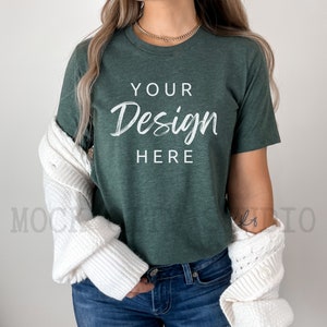 Bella Canvas 3001 TShirt Mockup | Heather Forest Green Mockup | Green Shirt Mockup | TShirt Mockup | Fall Mockup | Christmas Shirt Mockups
