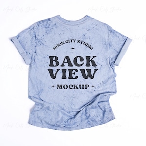 Comfort Colors 1745 Ocean Color Blast Back View Mockup, Flat Lay Mockup, CC1745 Blue Backside Mockup