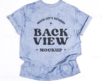 Comfort Colors 1745 Ocean Color Blast Back View Mockup, Flat Lay Mockup, CC1745 Blue Backside Mockup