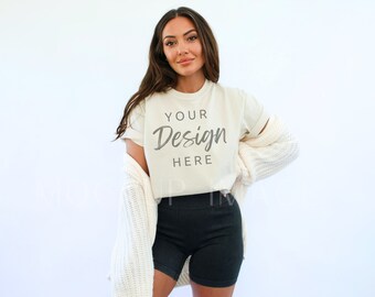 Ivory Comfort Colors 1717 T-Shirt Mockup, Comfort Colors Tshirt Mockup, Model Mockup, Unisex Tee Mock, Ivory Trendy Mocks