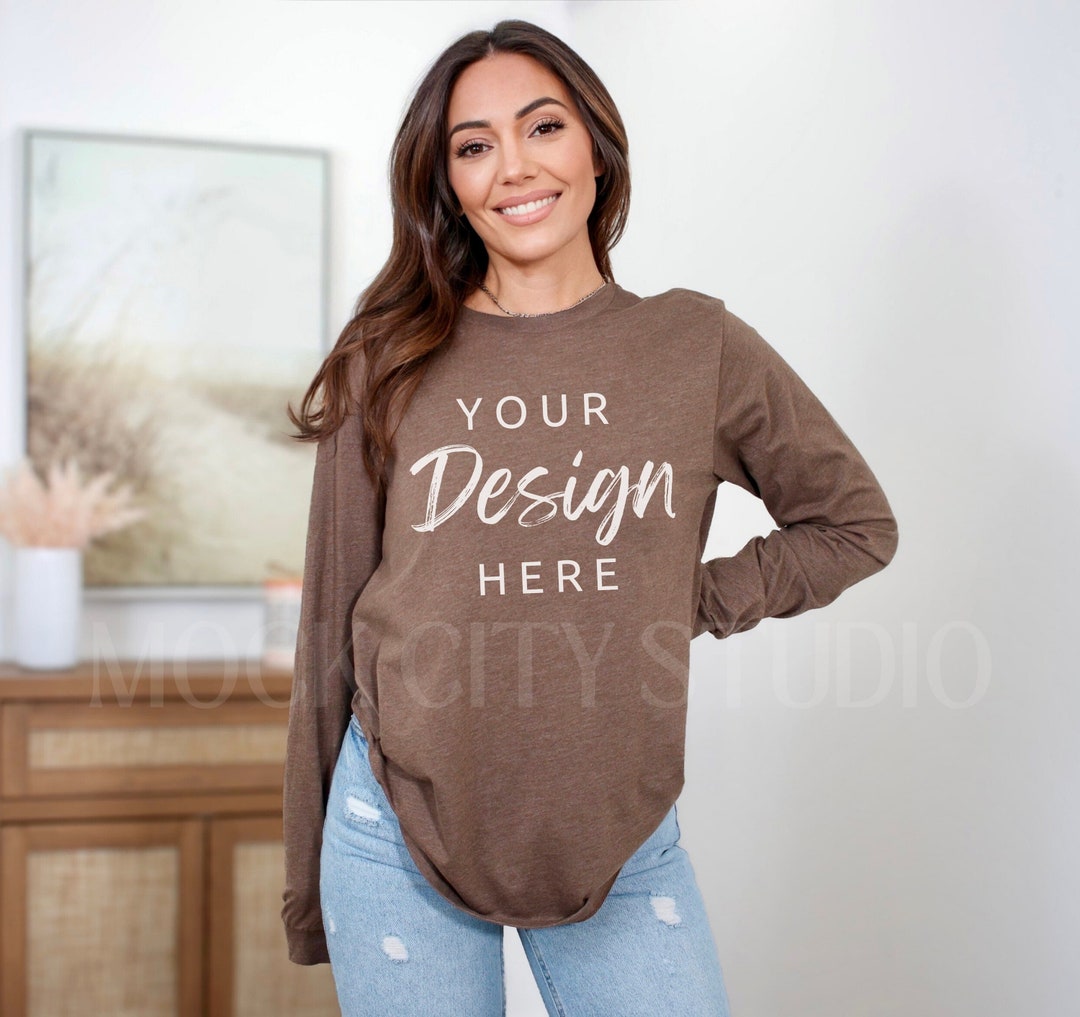 Heather Brown Long Sleeve Tshirt Bella Canvas 3501 Mockup, 3501 Tshirt ...
