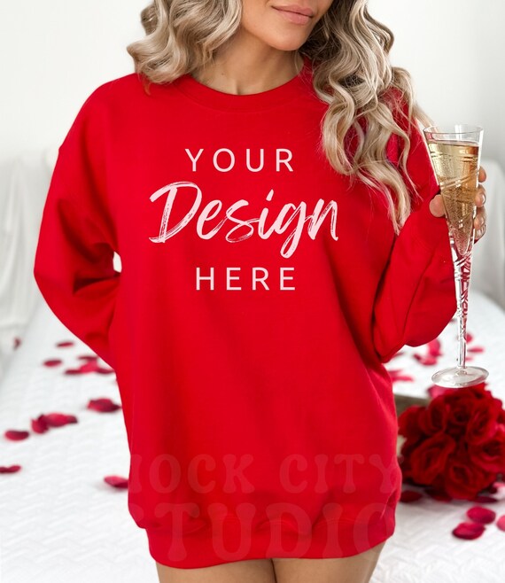 Gildan 18000 Valentines Mockup, Red Gildan 18000, Red Sweatshirt Mockup, Valentines Day Crewneck Mockup, Oversized Crewneck  Mockup,