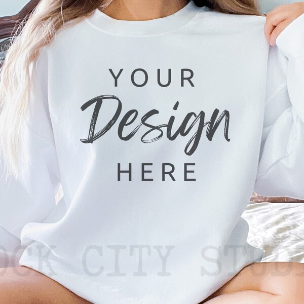 Gildan 18000 White Sweatshirt Mockup | Oversized Crewneck (PNG)