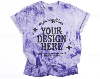 Comfort Colors 1745 Amethyst Color Blast Flat Lay Mockup, Front View Minimalist Mockup, CC1745 Amethyst Purple Mockup
