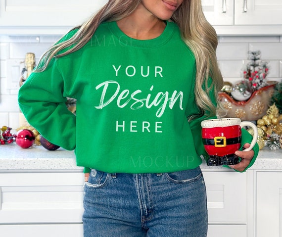 Gildan Irish Green 18000 Sweatshirt Mockup Irish Green Crewneck