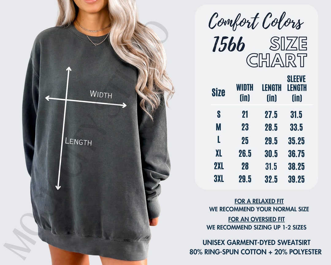 Comfort Colors 1566 Unisex Size Chart Crewneck Size Chart Etsy