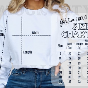 Gildan 18000 Unisex Size Chart, Crewneck Size Chart, Gildan Sweatshirt Sizing Guide Mockup, Size Chart Mockup, Sweater Size Guide Chart