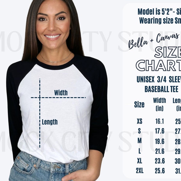 Bella Canvas 3200 Unisex Size Chart, T shirt Size Chart, Bella and Canvas 3200 Sizing Chart Mockup, Baseball Tee, shirt sizing guide