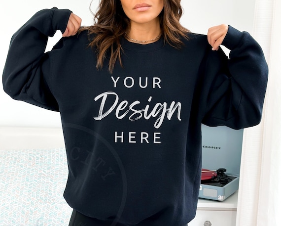 Gildan 18000 Mockup | Gildan Black Sweatshirt Mockup | Sweatshirt Model Mockup | Simple Mockup | Black Gildan Oversized Crewneck Mockups