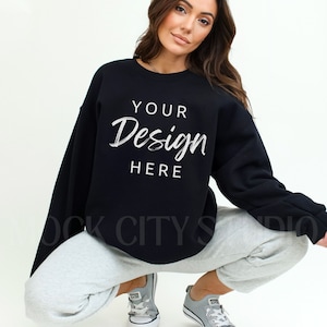 Gildan 18000 Mockup, Black Gildan 18000 Mockup, Gildan Crewneck Mockup, Model Mockup